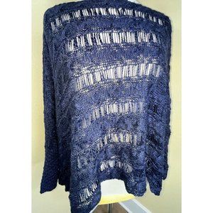NEW Puff & Bear Top Womens Size Large Open Knit Sweater Drop Shoulder Navy Blue